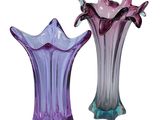 purple and blue glass vases on a white background with a white background