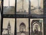 several black and white photographs of a lighthouse in a building