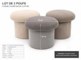 three different sizes of stools with measurements for each of them