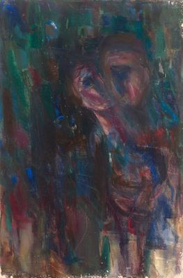 une peinture à l'huile représentant une femme en robe bleue