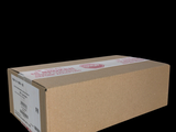 a brown box with a pink label on it