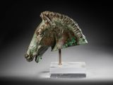 bronze head of a horse on a marble base