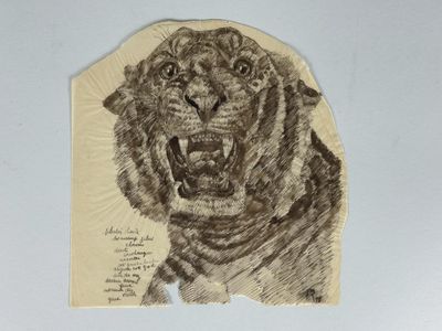 un dessin représentant un tigre sur une feuille de papier