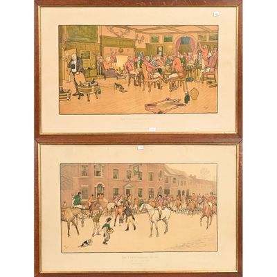 deux reproductions encadrées représentant une scène de course hippique avec des jockeys et des chevaux