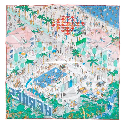 a scarf with a map of a city with people walking around it