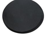 a close up of a black round object on a white background