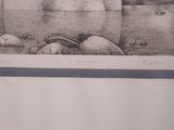 a black and white drawing of a boat on the water