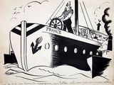 cartoon drawing of a boat with a man on the deck