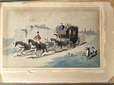 a painting of a horse drawn carriage with people on it