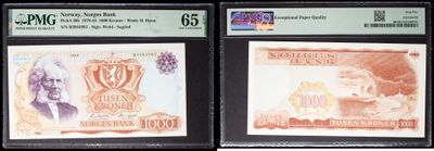 three different types of bank notes on display in a display case