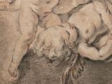 an image of a drawing of a baby laying on the ground next to another baby