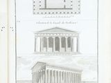 deux dessins représentant un bâtiment avec des colonnes et un toit