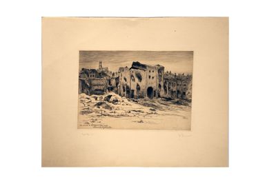 un dessin en noir et blanc représentant un vieux bâtiment dans le désert