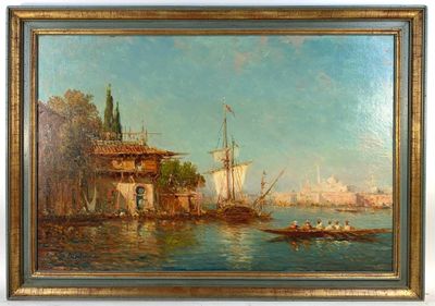 BACHMANN Alfred (1863-1956) : Bateaux sur la lagune. - Photo 1