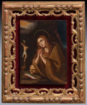 a painting of a woman with a skull in her hand
