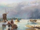 a painting of a couple of people on a boat