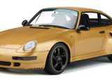 yellow porsche 993 turbo with black rims on a white background
