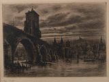 an image of a drawing of a bridge over a body of water