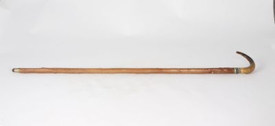 an old cane with a wooden handle on a white background