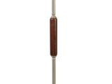 the table lamp has a wooden base and a white shade
