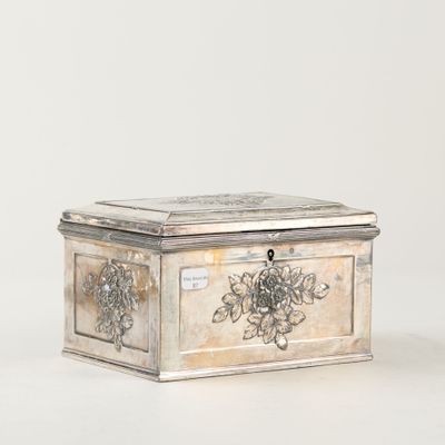 GALLIA Coffret en métal argenté à décor de bouquets de fleur…