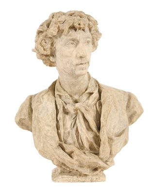 buste d'un jeune homme aux cheveux bouclés portant un nœud papillon