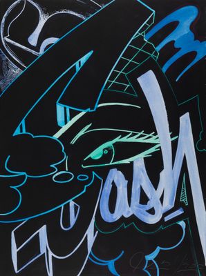 painting of a black and blue abstract painting of a cat