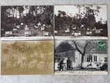 trois vieilles photos en noir et blanc représentant des ruches dans un jardin