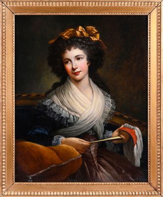 portrait of a lady in a blue dress holding an umbrella
