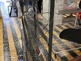 a dog that is sitting in a cage in a store