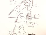 drawing of a man holding a baseball bat on top of a baseball field