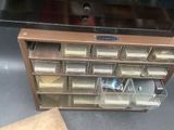 a display case with a lot of boxes on top of it