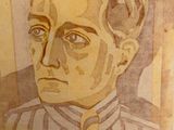 a painting of a man in a striped shirt and tie