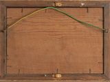 a picture of a wooden frame with a green and yellow wire