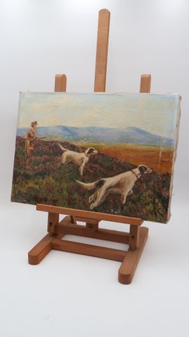 A. GRENIER « scène de chasse », huile sur toile signée en bas à g...