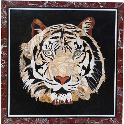peinture représentant une tête de tigre réalisée à partir de papier déchiré