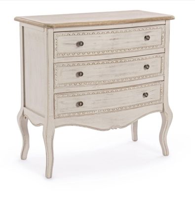Commode 3 tiroirs POLIVIA, en bois beige et naturel , dimens…