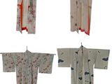 Quatre types différents de kimonos japonais sont présentés sur un fond blanc.