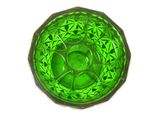 a green glass bowl on a white surface