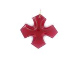 red cross pendant on a gold plated chain on a white background