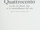 the cover of the book quatriceento, with a black and white image of a cat