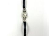 an image of a watch on a white surface with a black strap