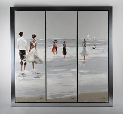 MAHY Scènes de plage. Tryptique, huiles sur toile signée en … - Photo 1