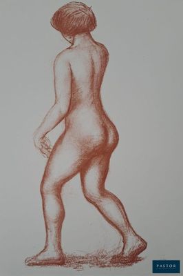 an image of a drawing of a woman walking in the sand
