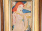 an image of a painting of a woman sitting on a easel