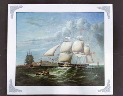 a picture of a painting of a ship in the water