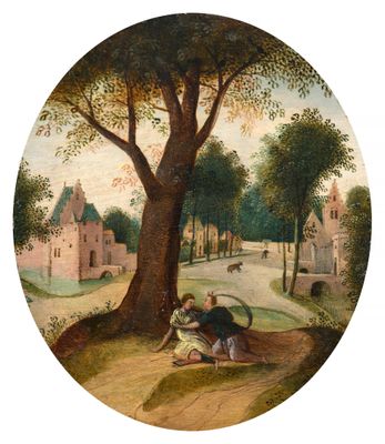an image of a painting of a man and a woman sitting under a tree