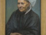 un tableau représentant une femme en robe noire et coiffée d'un chapeau blanc