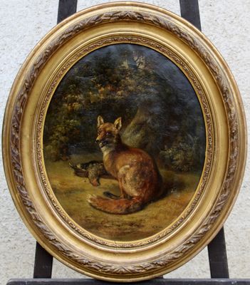 Gustave ZICK (1809-1886) : Renard et sa proie, huile sur toi…