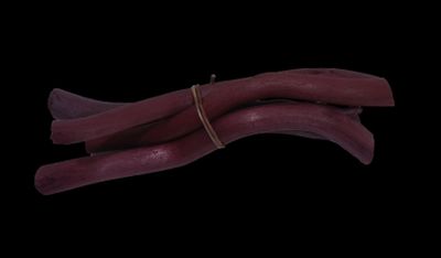 two pieces of red beans are shown on a black background